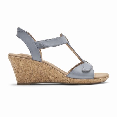 Rockport Blanca T-Strap Wedges Damen Blau NOT-786315